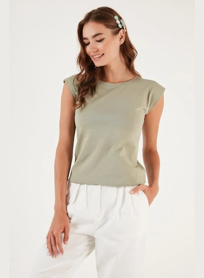 ليلا تيشيرت قطن بدون أكمام بياقة دائرية للنساء